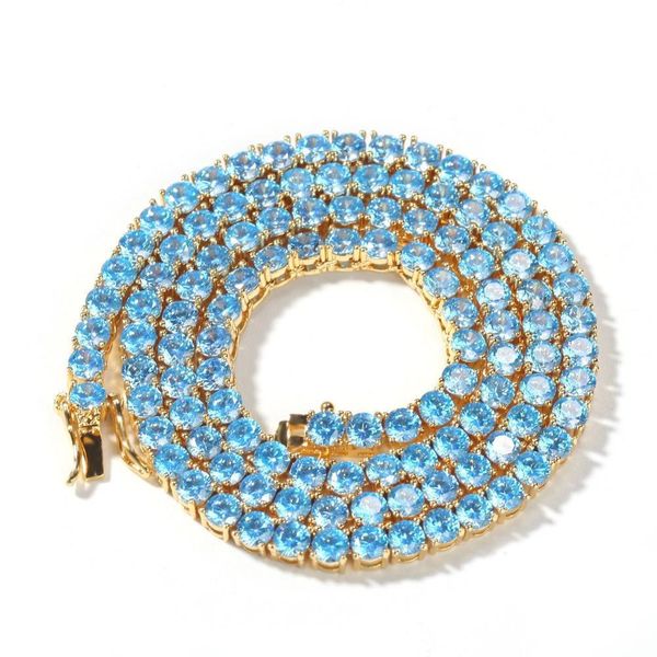 

18/20" hip hop iced out bling men/women cz necklace 4mm blue tennis chains necklaces hiphop fashion jewelry gift, Silver