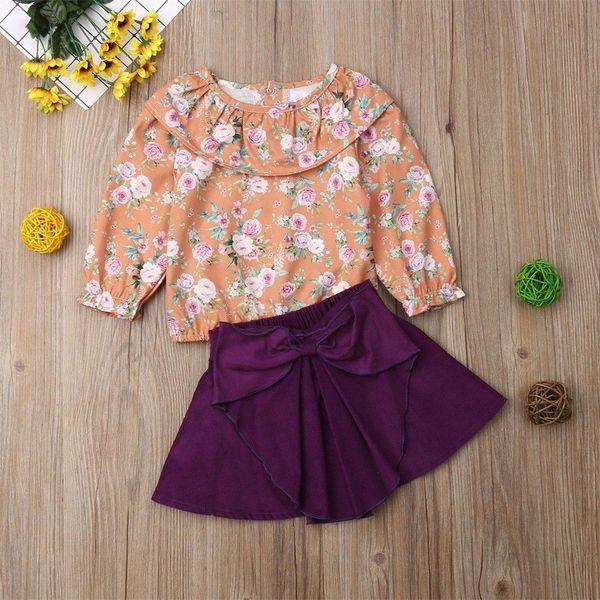 

2PCS Spring Casual Girl Set 0-5Y Baby Girl Infant Long Sleeve Tops+ Bowknot Tutu Skirt Dress Outfits Clothes