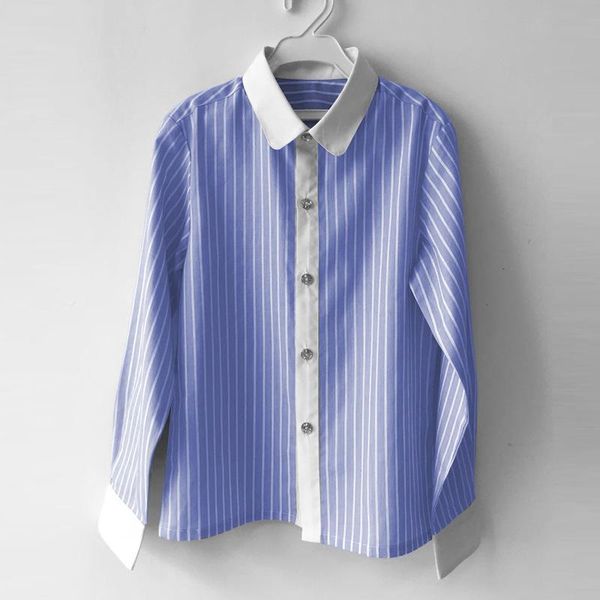 

мальчики рубашка с длинным рукавом отворотом детской одежды весной и осенью новые полосы детская одежда 100% хлопок случайный мальчик одежды, White;black