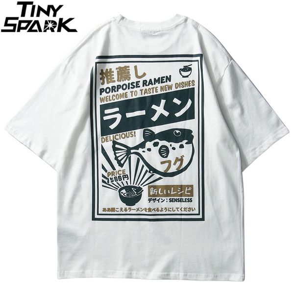 

2020 puffer fish t shirts hip hop mens streetwear japanese harajuku tshirt summer short sleeve t-shirt cotton tees white t200701, White;black
