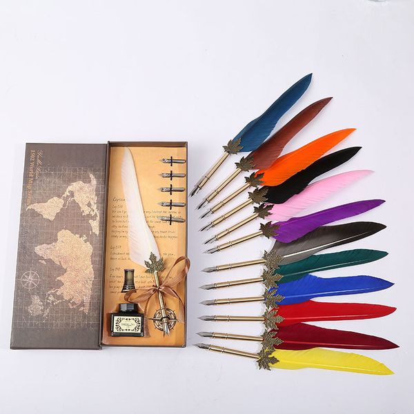 

european retro feather pen set office stationery supplies smooth writing 1mm stainless steel nib holiday gift