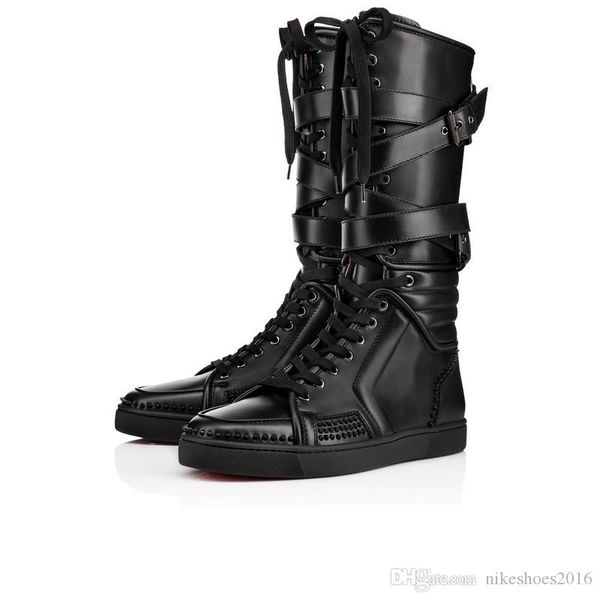 

new itemsmens black genuine leather sports shoes cool male red bottom sporty dude flat zipper with nails,buckle knee boots 35-46