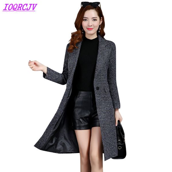 

2018 boutique women spring autumn plaid woolen cloth coat plus size fashion slim houndstooth woolen outerwear coats ioqrcjv h162, Black