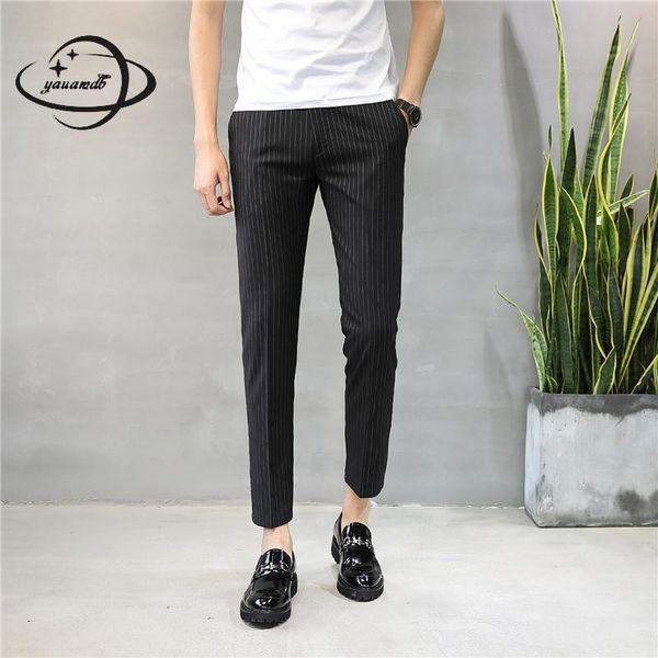 

mens suit pants summer male trousers clothing and-ankle stripe slim button breathable man dress pants clothes y89, White;black