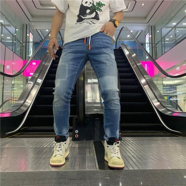 

2020new rock revival мода повседневная мужская плотная стрейч джинсы имитация старых рваных узких джинсов брюки скейтборд бренд мужские джин, Blue