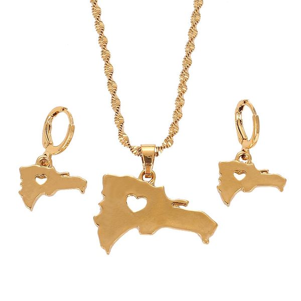 

the dominican republic map pendant necklace earring gold color map of dominican jewelry sets, Silver