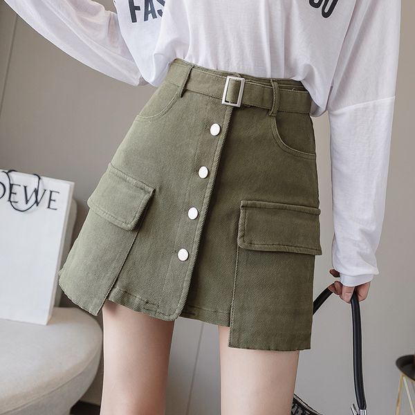 

2020 spring summer new short skirt woman high waist slim a- line students workwear skirt women's skirts jupe femme, Black