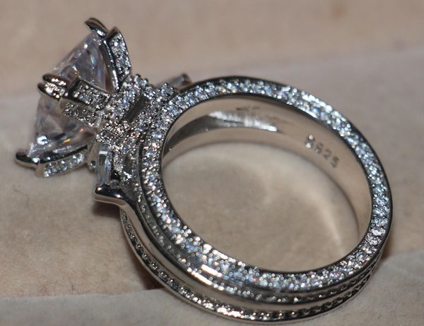 

роскошные ювелирные изделия 12ct белый топаз драгоценные камни 925 серебро имитация алмазный pave свадьба обручальное кольцо эйфелева башня, Slivery;golden