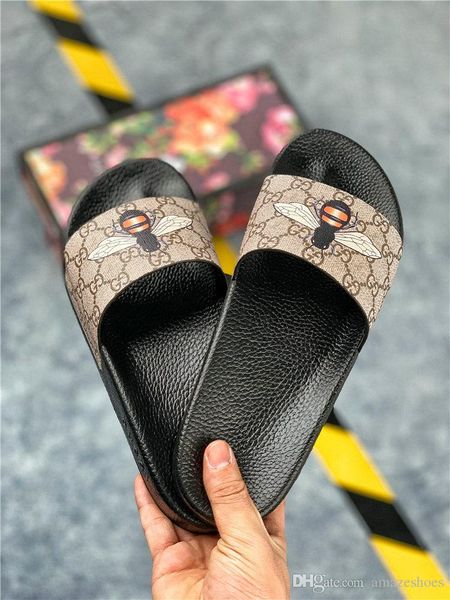 

2019 women men slides summer bee luxury tiger designer beach indoor flat g shoes brand mens sandals slippers house flip flops with spike, White;red