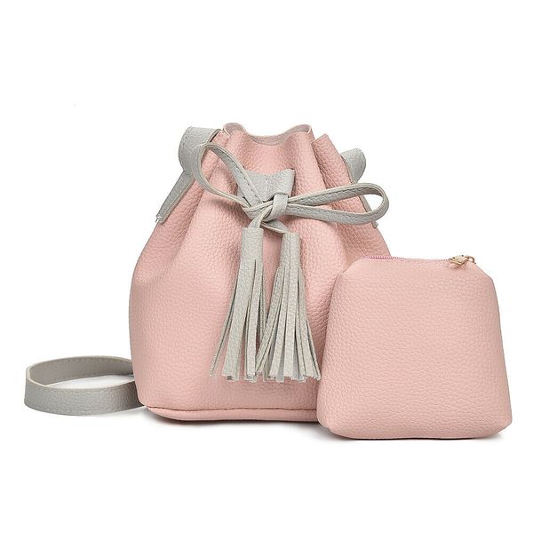 

new women bag lovely bucket leather crossbody bag for lady preppy style travel casual shoulder school 2pcs/set