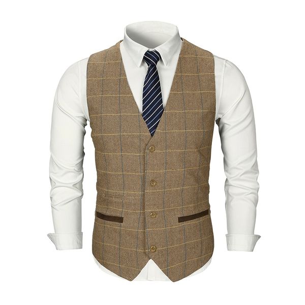 

custom made new v-collar four buckled waistcoats checked tweed vest men suit vest slim groom's wear wedding waistcoat men's dress, Black