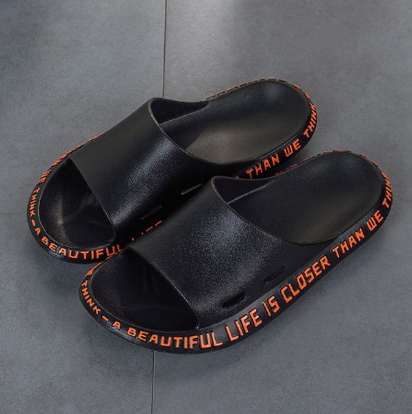 

men's fashion slippers male casual slides non-slip design soft bathroom shoes breathable beach flip flops zapatos hombre, Black
