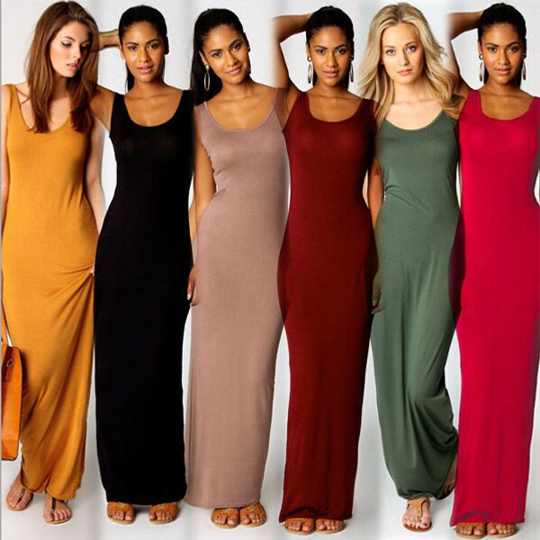 

high stretch tank robe spring summer thin long dress vestidos 2020 elegant women dress o-neck sleeveless slim maxi, Black;gray