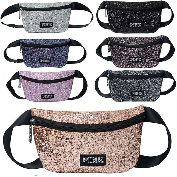 

Shiny equin pink letter wai t bag glitter fanny pack beach travel handbag girl outdoor bum bag co metic bag 18 color