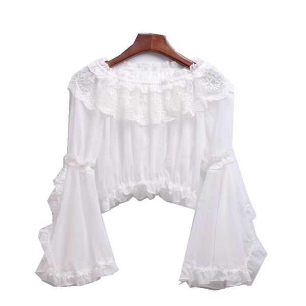 

chiffon blouse lolita sweet women off shoulder crop shirt, White