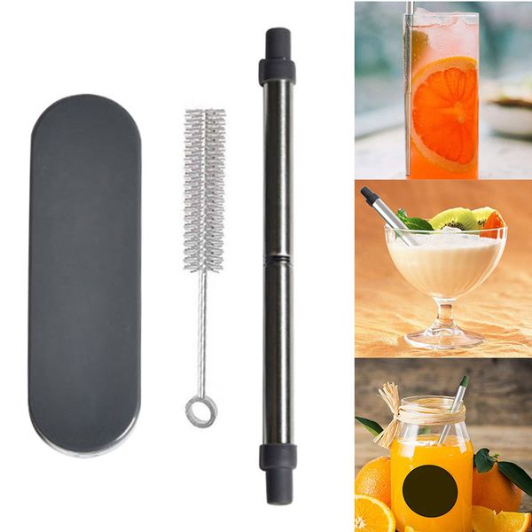

newly reusable collapsible drinking straws stainless steel straw with brush portable storage box mk