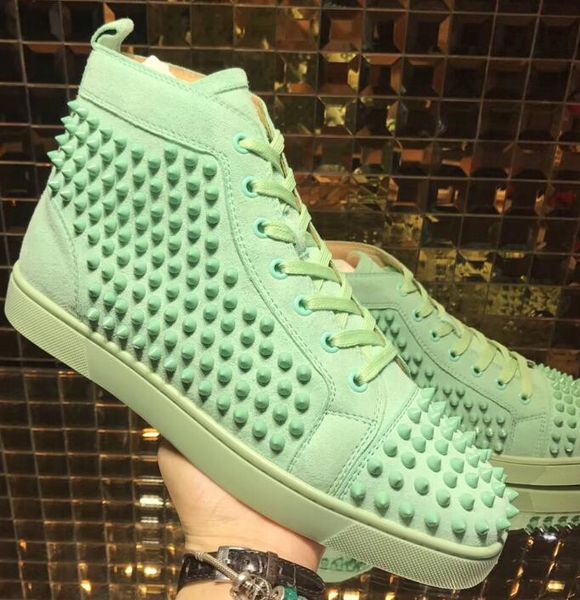 

spike red bottom men flat sneakers designer luxury mens red bottoms shoes womens rivet high lace up cut shoes spikes flat trainer, Black