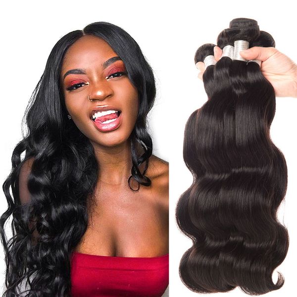 

rxy 4 pcs body wave bundles brazilian hair weaving unprocessed brazilian human hair weave bundles body wave human hair extensions, Black