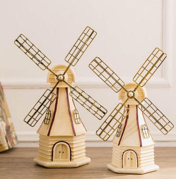 Moinho de vento criativo cofrinho decorações enfeites retro artesanato Europeu resina modelo mealheiro mobiliário decoração
