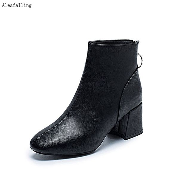 

aleafalling women boots classical new side zip ankle street outdoor style girl 5cm high heel leather boots fashion women shoes, Black