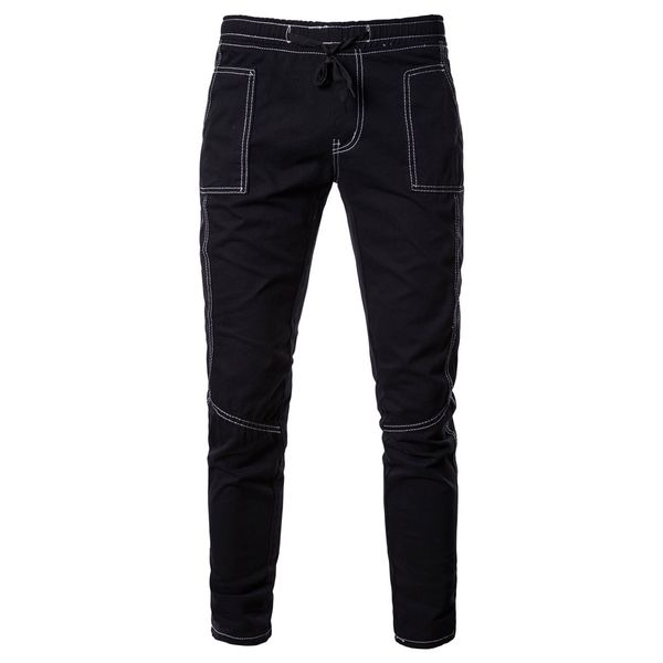 

men's jeans men's elastic youth solid color rope casual pants black jeans men clothes 2018 streetwear, Blue