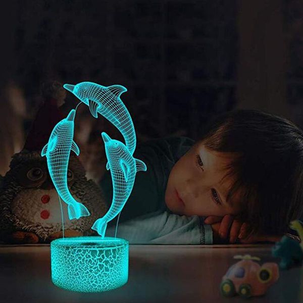 

3d 7 colors changing dolphin night light touch switch table lamp kids xmas gift bedside home decoration