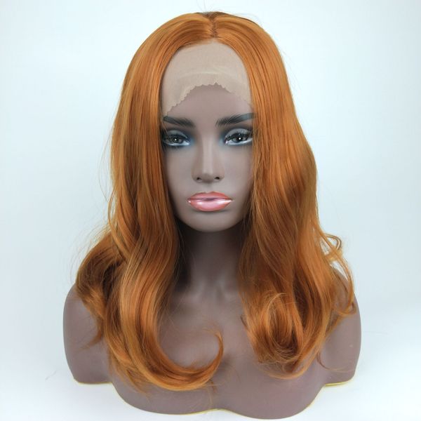 

горячо! длинные натуральные вьющиеся синтетические кружева фронт парик бесклеевой каштановый высокая температура термостойкие волокна волос, Black