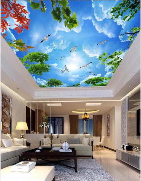 

beautiful blue sky and white clouds branches living room ceiling mural living room ceiling wallpaper