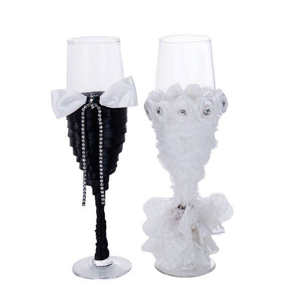 

1 pair dress wine glasses groom bride rhinestone wine glasses wedding champagne pair cup fashion goblet wedding supplies gift