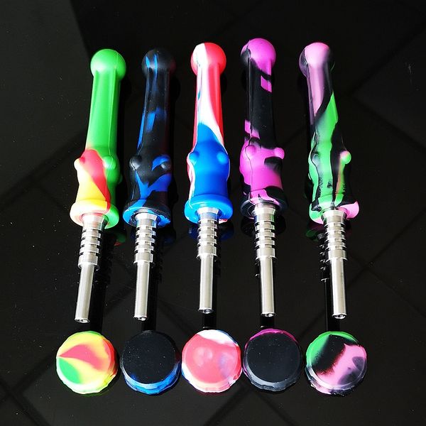 Acessórios para cachimbos para cachimbos, coletor de néctar de silicone colorido, com ponta de titânio de 14 mm, tampas de silicone para unhas, plataformas de petróleo concentradas, kits iniciais de canudo