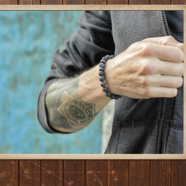 

men women 8mm lava rock diffuser bracelet stone yoga beads bracelet bangle for gift elastic natural charm bracelets trendy round, Golden;silver