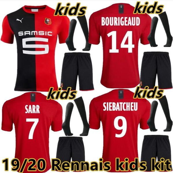 

19 20 kids kit stade rennais soccer jerseys 2019 2020 rennes maillot de foot#7 sarr#11 niang#14 bourigeaud#21 andre#23 hunou football shirt, Black;yellow