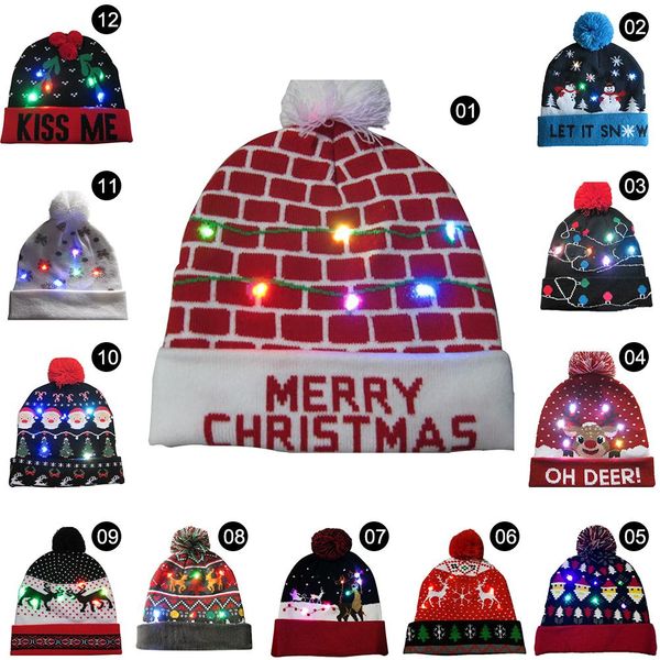 

xmas decor led christmas hats beanie sweater christmas santa hat light up knitted hat for kid for party