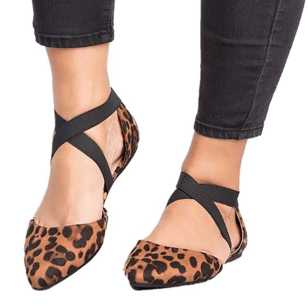 

ladies flat pointed leopard cross comfortable breathable elastic band casual shoes sandals single shoes 2019 spring and summer, Black