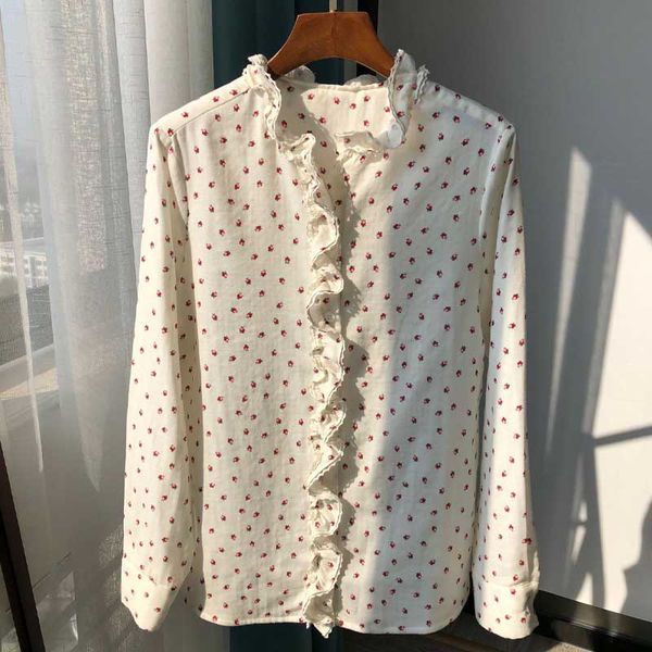 

sweet strawberry shirt ruffled lace long sleeve blouses & shirts, White