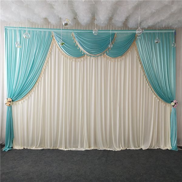 3mx6m Ice Silk White Chiffon Fabric Wedding Stage Backdrop Swags