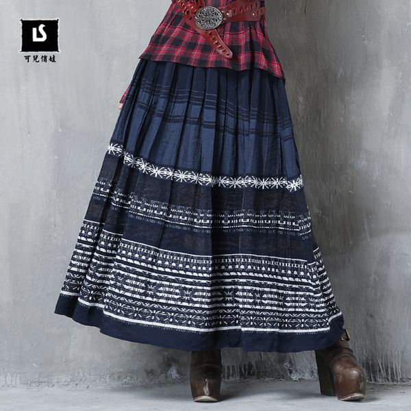 

костюм-платье 2019 платье вышивка лонгетт нации ветер полоса сплит совместное плиссированные юбки половина тела юбка x2211, Black