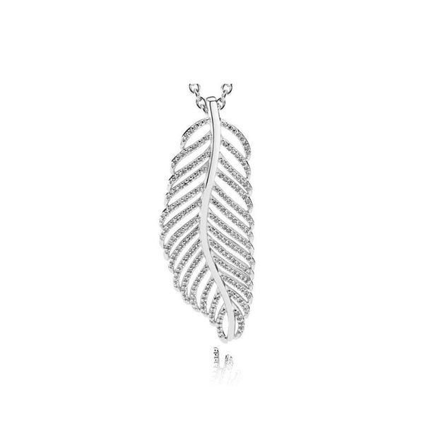 

new 100% 925 sterling silver brand new 1: 1 подлинная шарм 390397cz перо серебряный кулон с clear цирконий подарка ювелирных изделий, Black