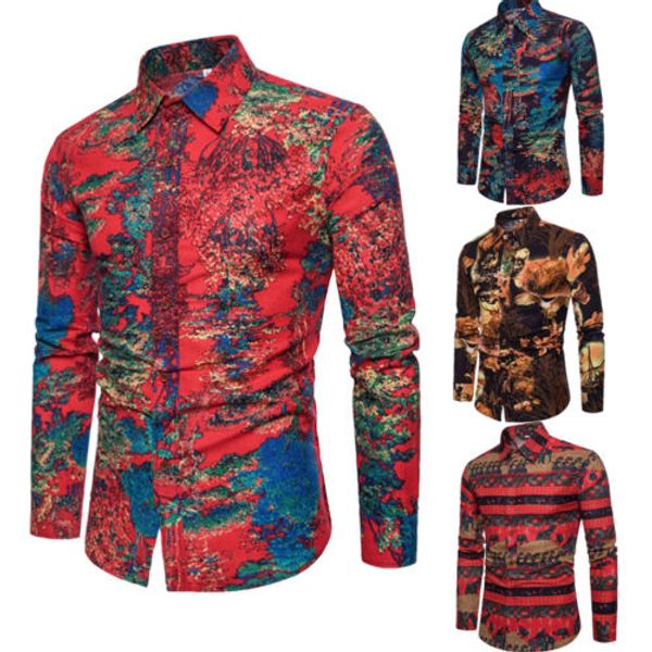 

formal men luxury stylish shirt shirtsslim fit casual long sleeve v-neck casual party print shirts