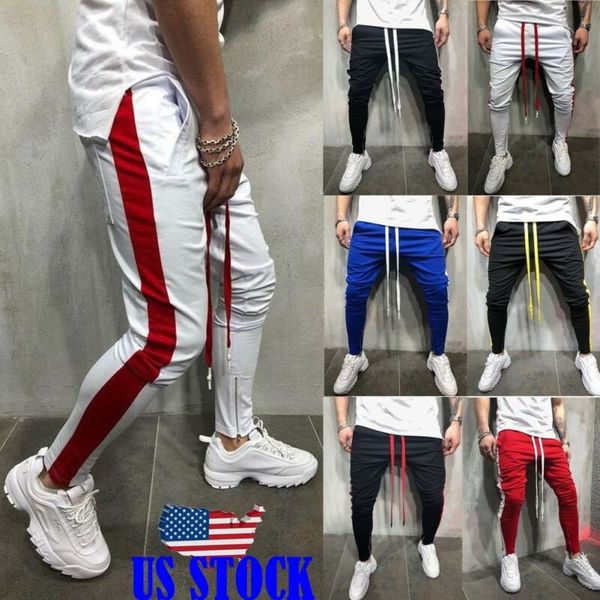 

men's hipster pants with side color stripe zip jogger trousers usa, Black