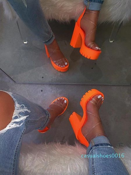 

2019 summer women heels sandals ankle-wrap jelly shoes ladies party evening clear shoes c16, Black