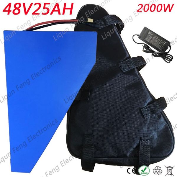 

U eu no tax 48v 25ah triangle lithium battery pack with charger with 5a charger 48v electric bicycle battery and triangle bag