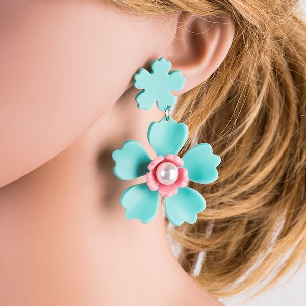 

vintage style acrylic flower pendant earrings dangle drop earrings jewelry, Silver