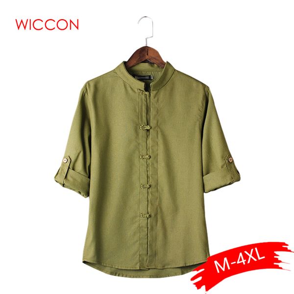 

2019 men's chinese suits cotton linen 3/4 sleeve mandarin collar retro han custume shirts chinese style asian size male, White;black