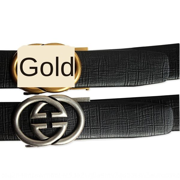 

guangzhou double g automatic buckle genuine leather belt whole cloth pattern cowhide edge 3.5cm wide business belt, Black;brown
