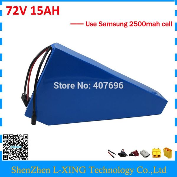 Ücretsiz gümrük vergisi 2500 W 72 V 15AH pil paketi 72 V 15AH üçgen pil 72 V bisiklet pil kullanımı Samsung 25R 2500 mah hücre 40A BMS