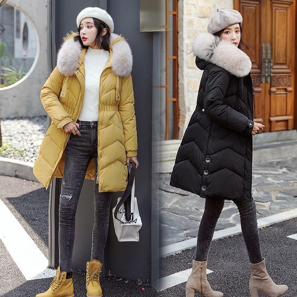 

back cotton-padded clothes girls long fund self-cultivation thin thickening keep warm 2019 heavy seta lead loose coat ins tide, Tan;black