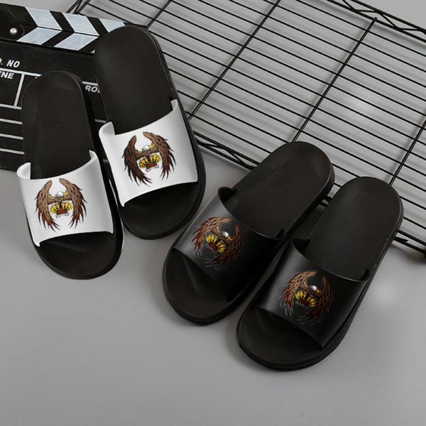 

slippers men eagle pattern indoor summer beach sandals slides wear-resistant, Black