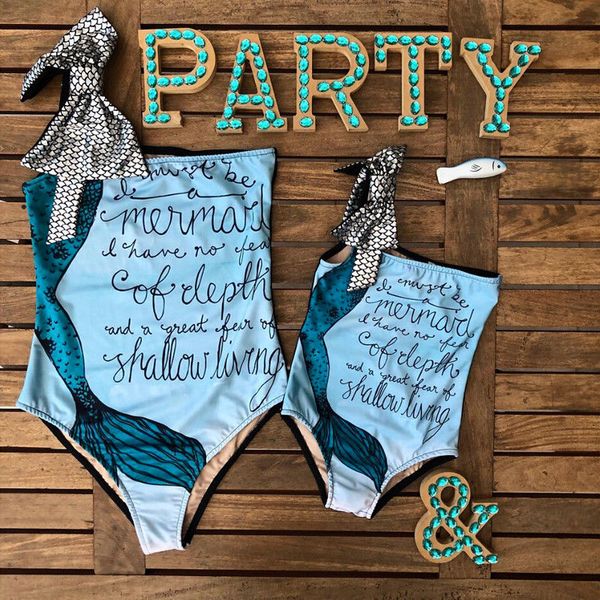 

family matching swimwear mother daughter mermaid print bow women kids baby girls swimsuit one piece monokini bikini bathing
