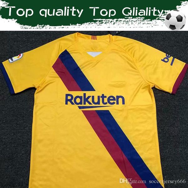 

2020 #10 messi #7 griezmann away yellow soccer jersey 19/20 football shirt sport jerseys customized uniforms size s-4xl, Black;yellow